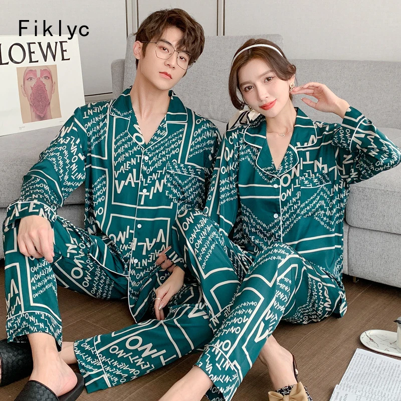 

Fiklyc Women Men M L XL XXL XXXL Size Choosing Ice Silk Couple Pajamas Sets INS Best Selling AU US European Lovers Pyjamas Hot