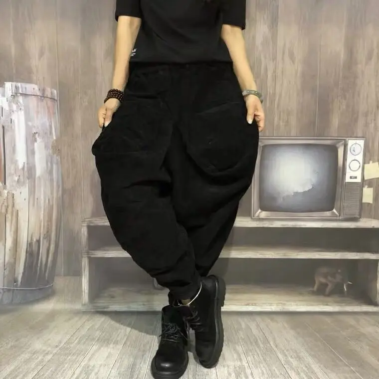 Плотные и плюшевые корейские повседневные новые вельветовые шаровары женские