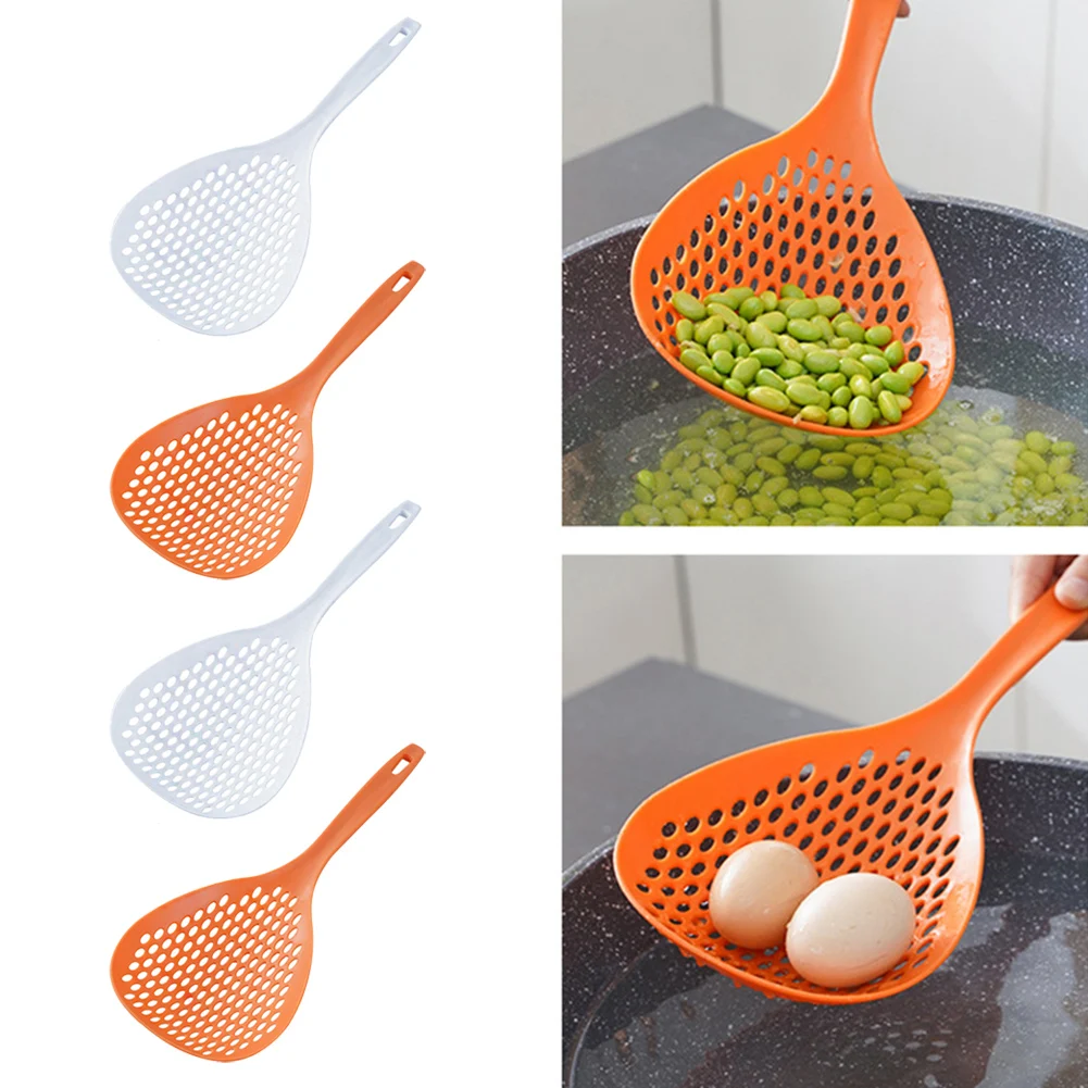 

1PC Kitchen Colander Large Noodle Colander Slippery Net Household Long-handled Non-slip Round Porous Strainer Drain Scoop