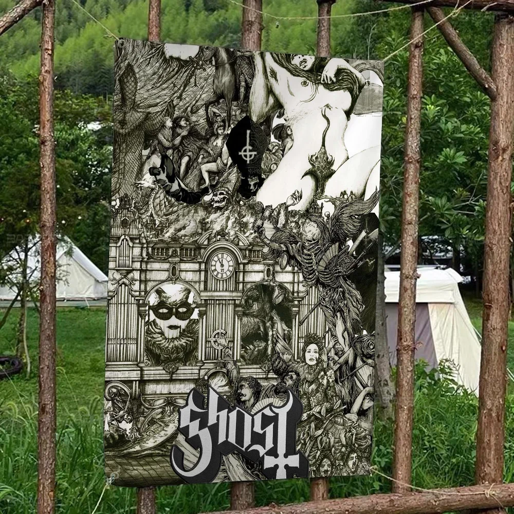 Фото Плакат группы Ghost, самоклеящиеся художественные ретро-флаги, несколько вариантов, стенд для гостиной, студии, украшение интерьера, баннер №5