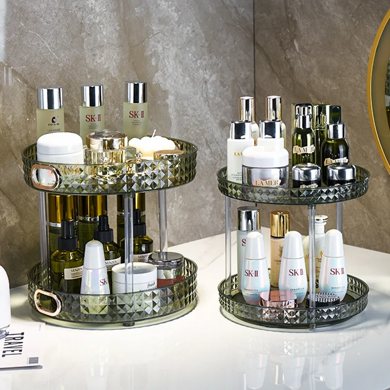 

Light luxury dressing table cosmetics rotating storage shelf box bathroom desktop perfume skin care products rack tray