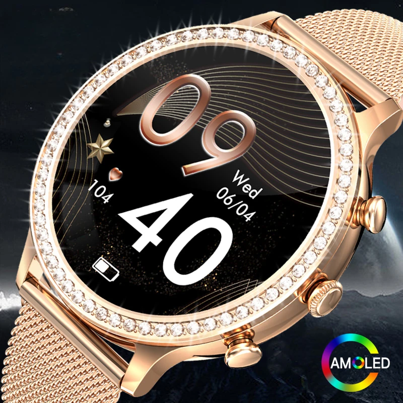 

AMOLED Smartwatch Bluetooth Call Smart Watch Women Blood Pressure Oxygen Monitor Relojes Inteligentes Waterproof Smartwatch+Gift