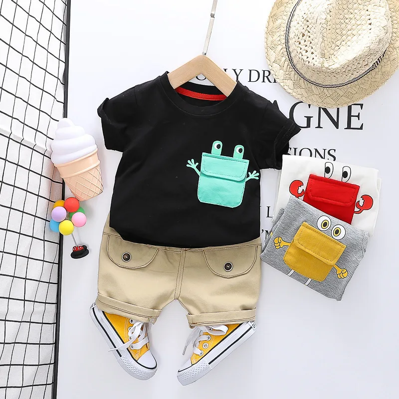Cotton baby boy summer suit baby short-sleeved shorts 2-piece suit cute cartoon casual T-shirt baby suit 1 2 3 4 years old