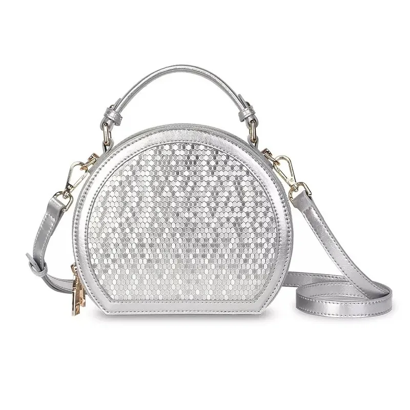 

Уникальный дизайн, двухслойная маленькая круглая сумка из воловьей кожи, новинка 2023, женская сумка из натуральной кожи, женская сумка через плечо 50