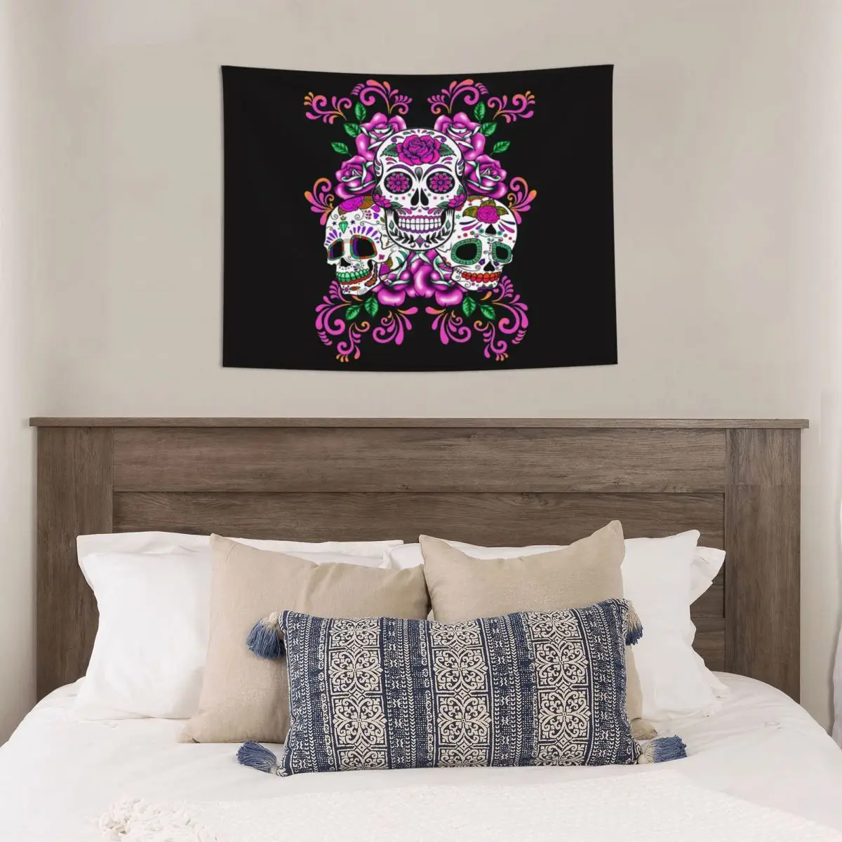 Тройной Череп розовый цветочный День мертвых сахарных черепов гобелены для