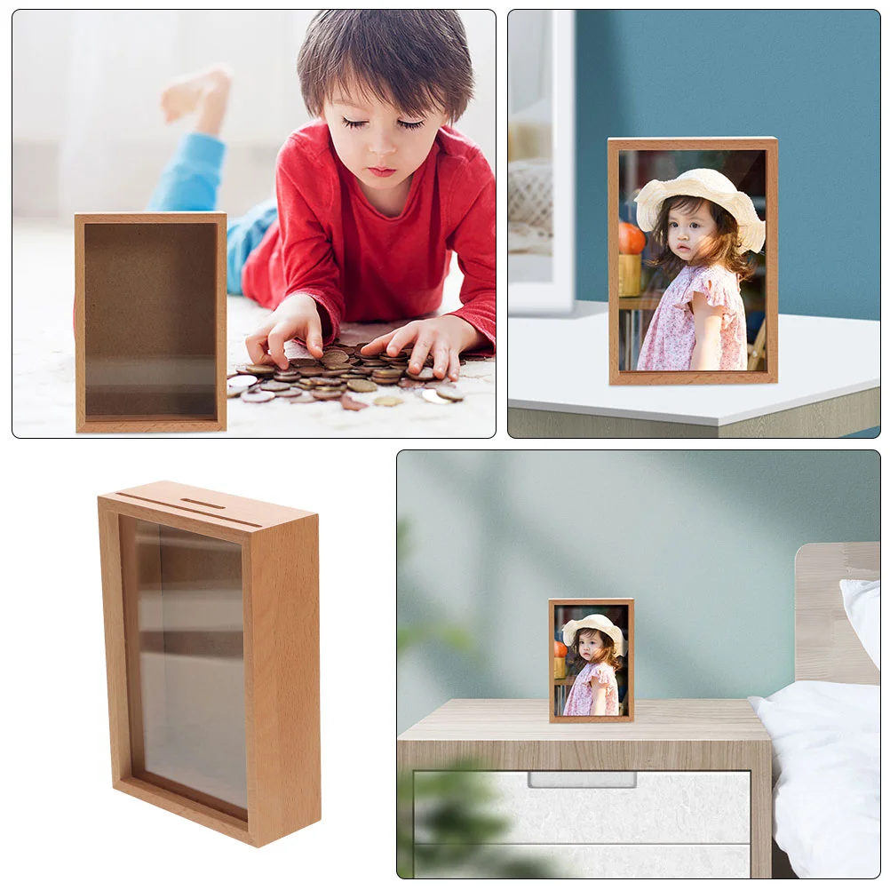 

Piggy Bank Wooden Picture Frame Piggy Bank Multi-use Piggy Bank Coin Storage Box
