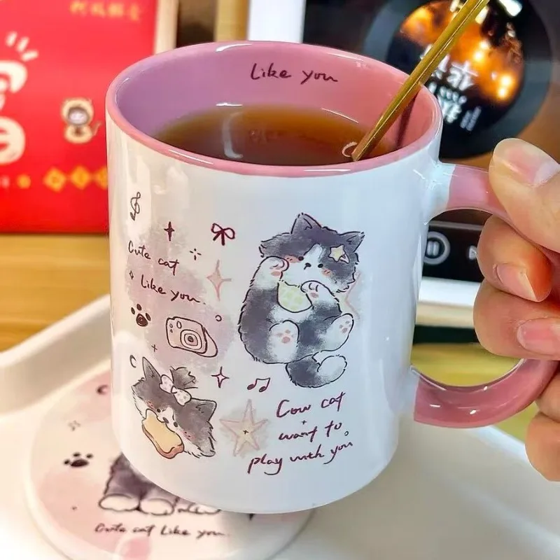 Керамические кружки с изображением мультяшной собаки кота чашка для завтрака