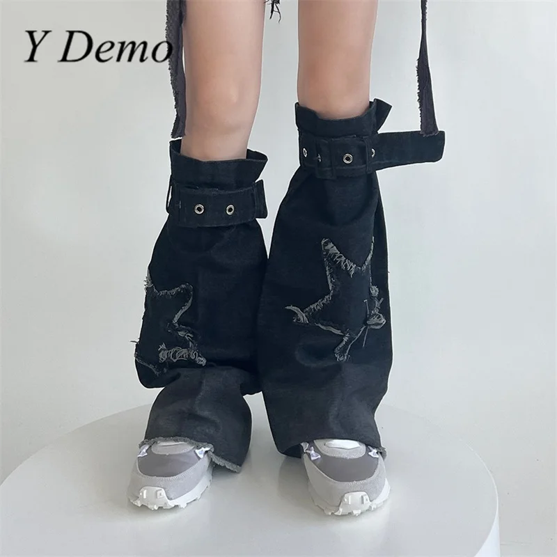 

Женские джинсовые гетры в стиле Харадзюку, с ремешком и пряжкой