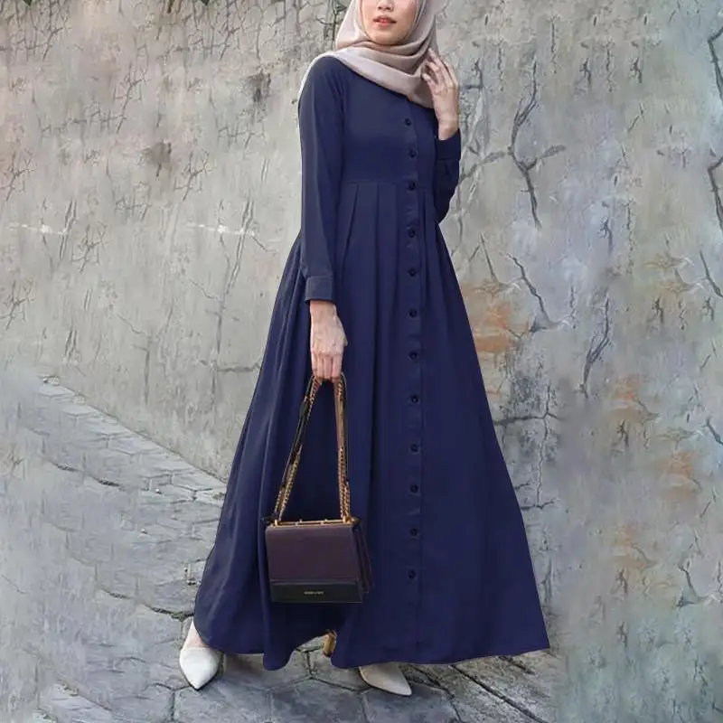 

Wepbel Muslim Abaya Loose Big Swing Maxi Islam Dress Dubai Turkey Dress Autumn Long Sleeve Button Dress Caftan Islamic Clothing