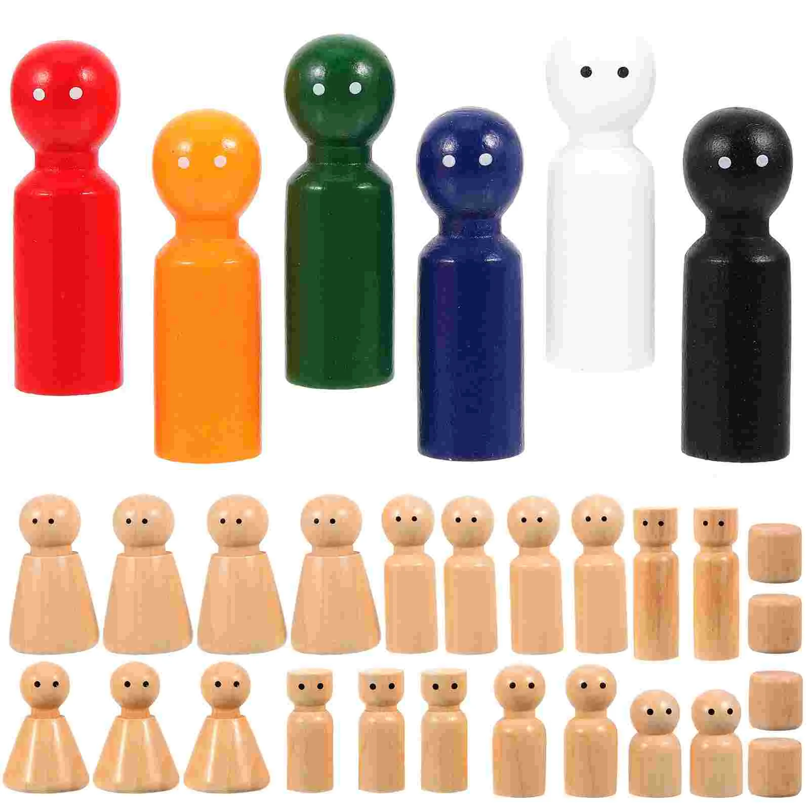 

30 Pcs Painted Puppets Peg Dolls Unfinished DIY Wood Crafts Kids Wooden Pegs Toy Painting Toys