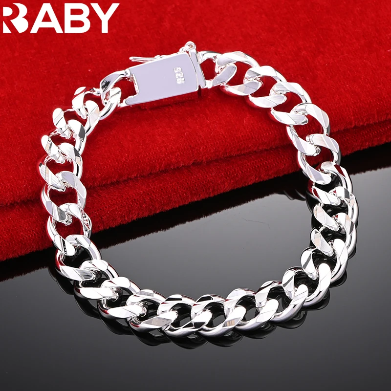 

URBABY 925 Sterling Silver Bracelet For Men Women Square 10MM Chain Bracelets Fashion Party European Charm Accessories Jewelry