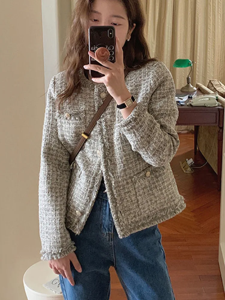 

Fall Winter Small Fragrance Tweed Jacket Coat Luxury Brand Woolen Chic Tassel Jackets Women French Vintage Tops Casaco Outwear