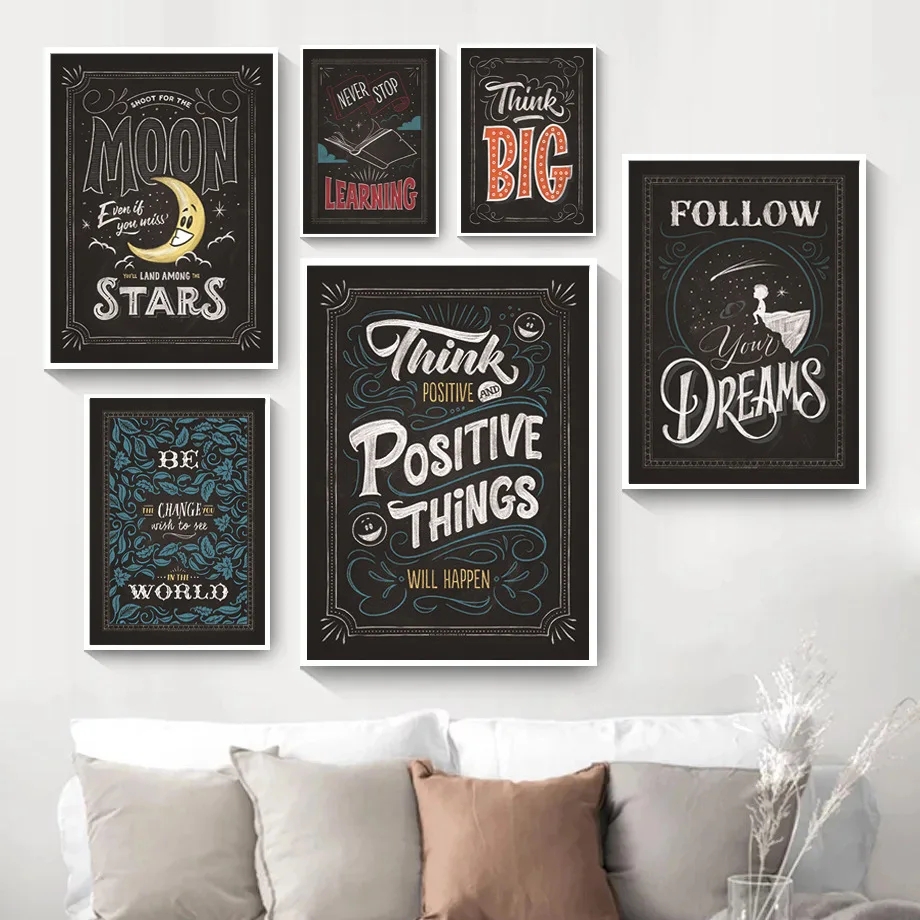 

Wall Art Canvas Painting Black White English Inspirational Letters Nordic Posters And Prints Wall Pictures For Living Room Decor