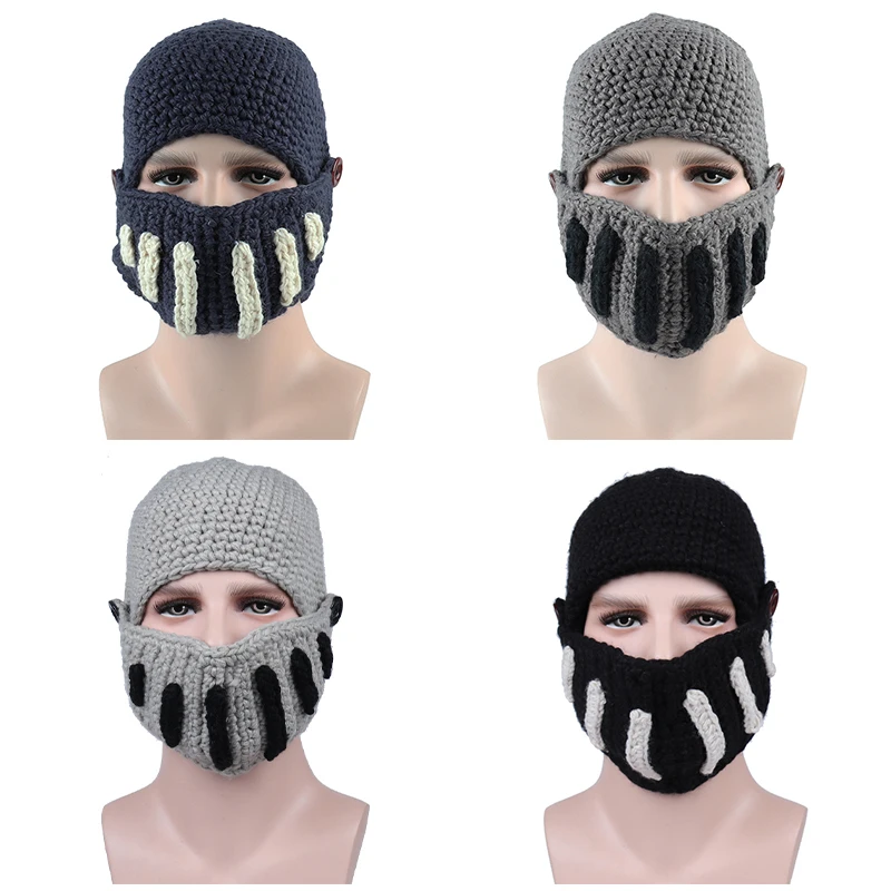

1PC Novelty Roman Hat Winter Beanie Hats For Men Warm Mask Knight Helmet Knitted Cap Handmade Gladiator Mask Hat