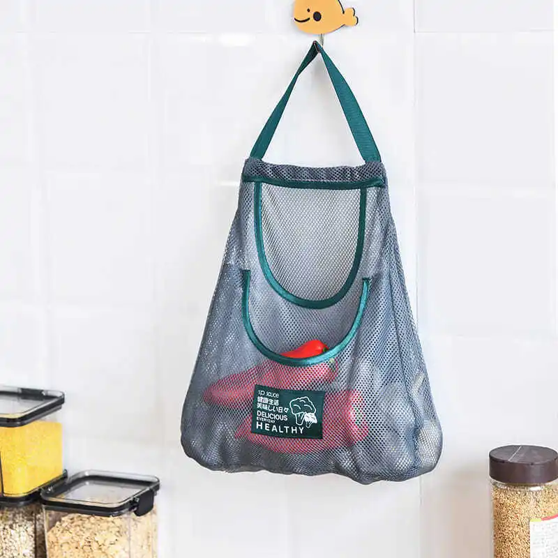

Kitchen Multi-functional Wall-mounted Fruit Vegetable Storage Hanging Bag Breathable Portable Ginger Garlic Hollow Mesh