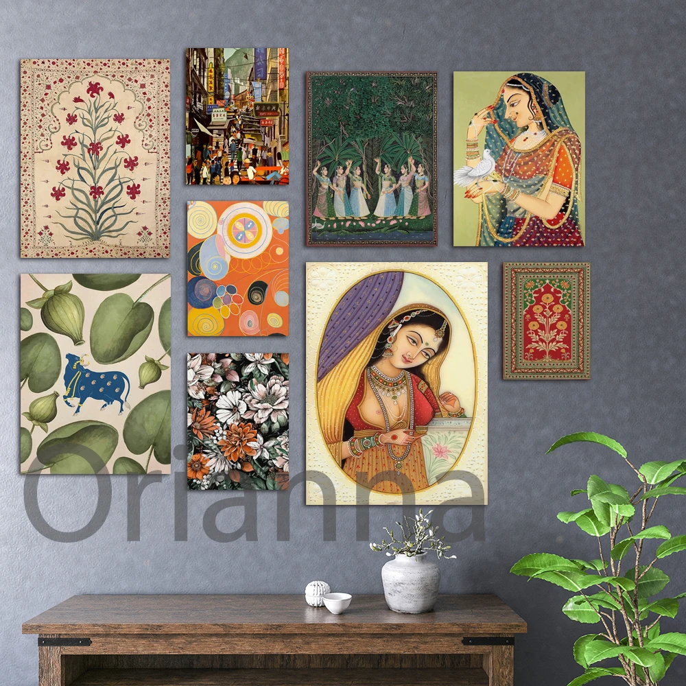 

Flowers Indian Folk Royal Princess With Pigeon Canvas Poster Home Decor Print Abstract Watercolor Vintage Living Room Wall Art