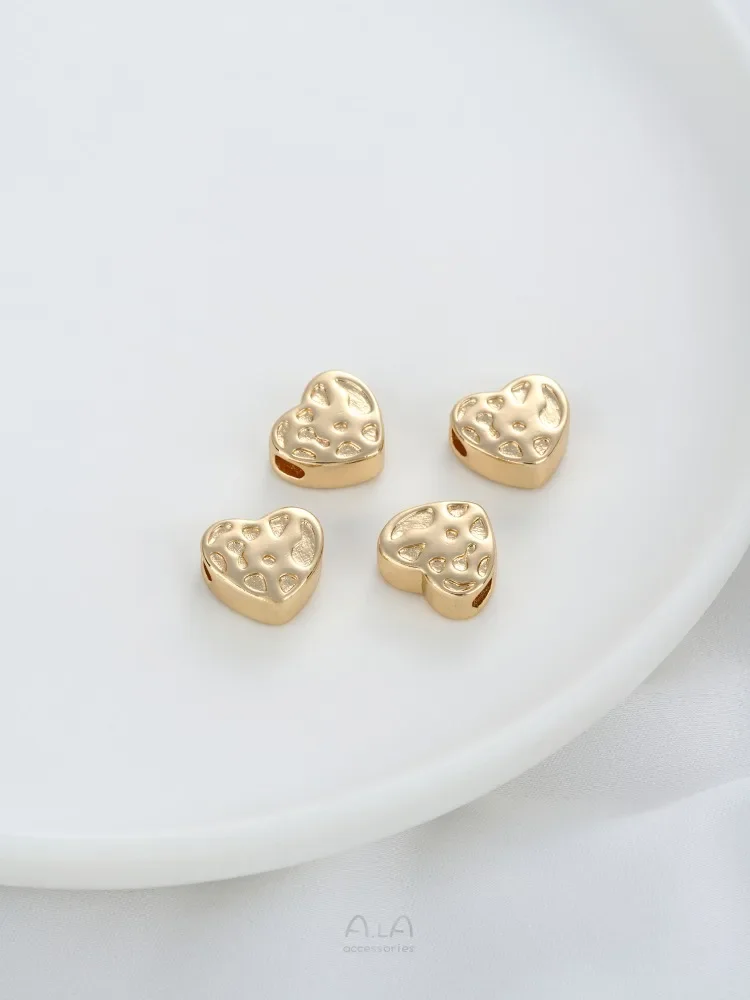 14-каратное золотое вогнутое и выпуклое сердце с цветком сливы бусина большим