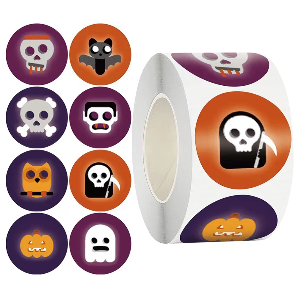 

1 Roll of Halloween Theme Stickers Decorative Sealing Stickers Adhesive Round Stickers Halloween Decors