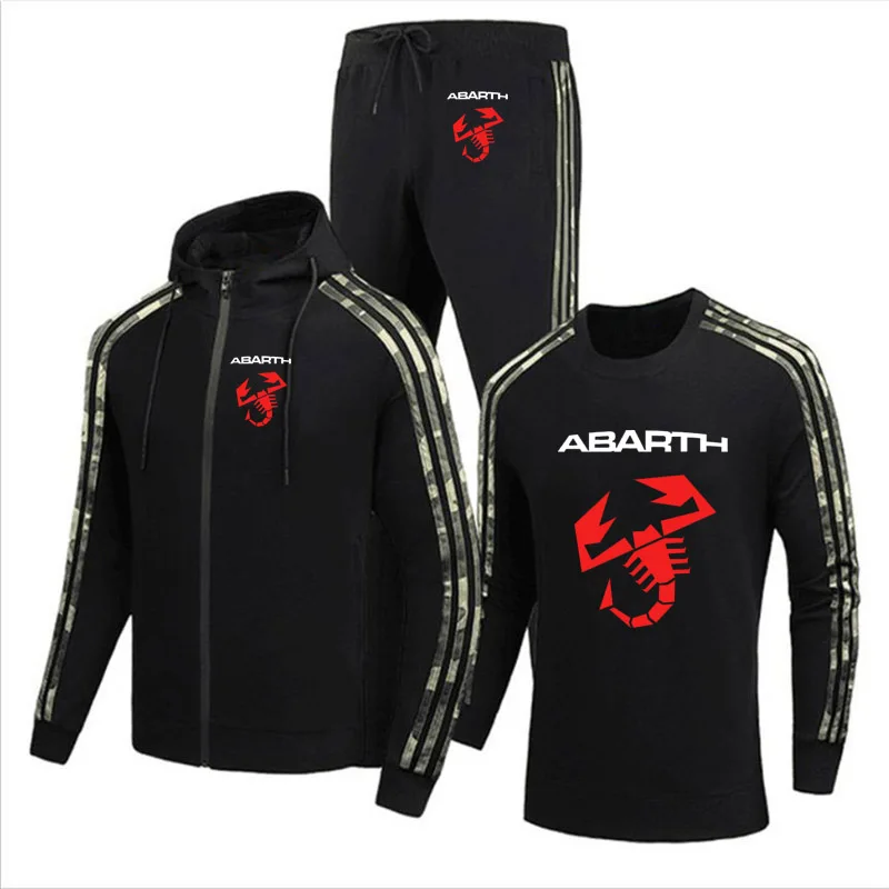 

Casual Zip Jacket Abarth car logo printing Spring Autumn high quality Cotton Men's jacket + sweater + pants three-piece suit