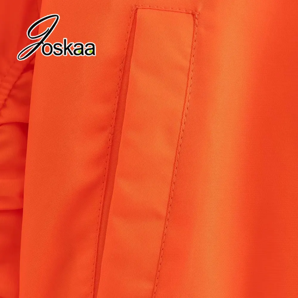 Joskaa Women Fashion With Pockets Loose Cropped Padded Jacket Coat Vintage Long Sleeve Zipper-up Female Outerwear Chic Tops