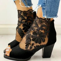 2022 new fashion womens summer sandals casual elegant middle heel womens shoes high heels mesh lace high heels large size 42