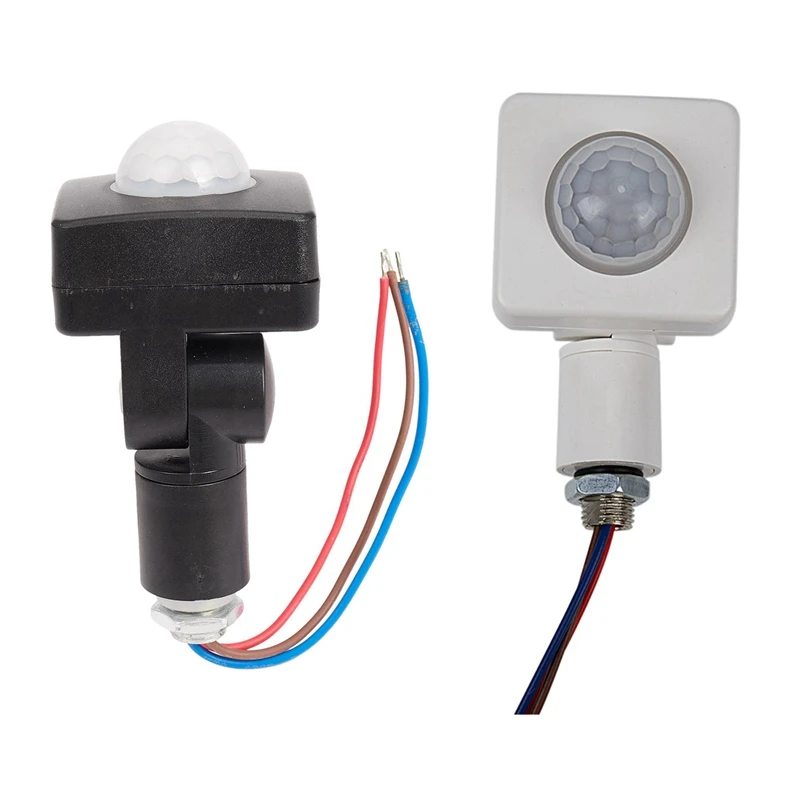 

2Pcs Automatic Pir 85-265V Security Pir Infrared Motion Sensor Detector Wall Led Light - White & Black