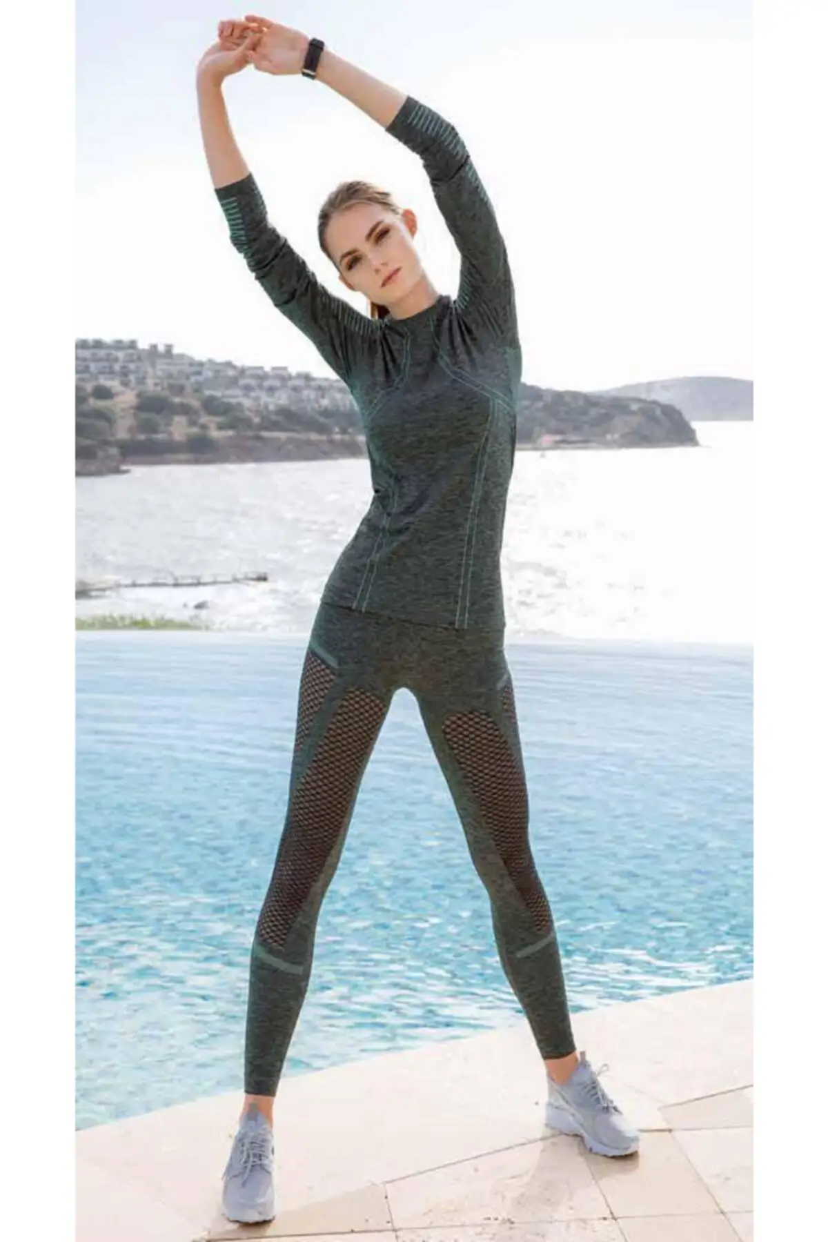 

Women's Leggings Yoga Pants Gray Melange Sports Tights Bottom Top Set Summer High Quality Light New Leggings