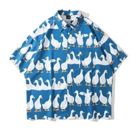 harajuku hawaiian shirt little white goose full print short sleeve shirts hip hop casual streetwear summer blouse tops