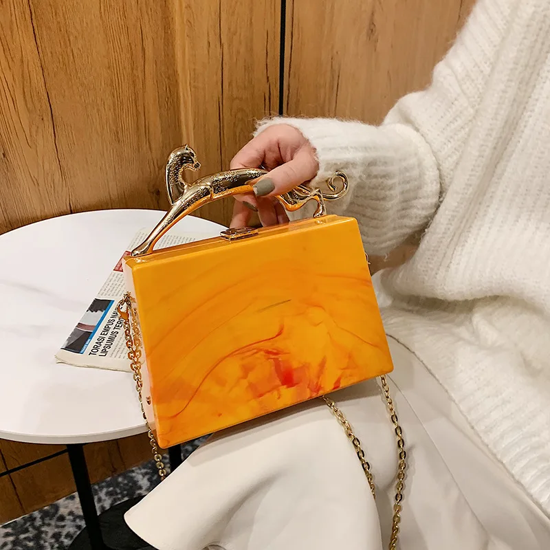 

Роскошная акриловая Женская сумочка с металлической портативной дизайнерской маленькой сумкой на плечо, сумки через плечо с цепью для Ins, популярная вечерняя женская сумка