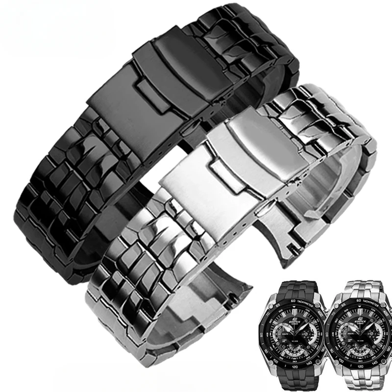Фото Для Casio стальной ремешок для часов 5147 EF-550 Red Bull Limited Edition Series твердый браслет из нержавеющей стали 22 мм стальной черный №1