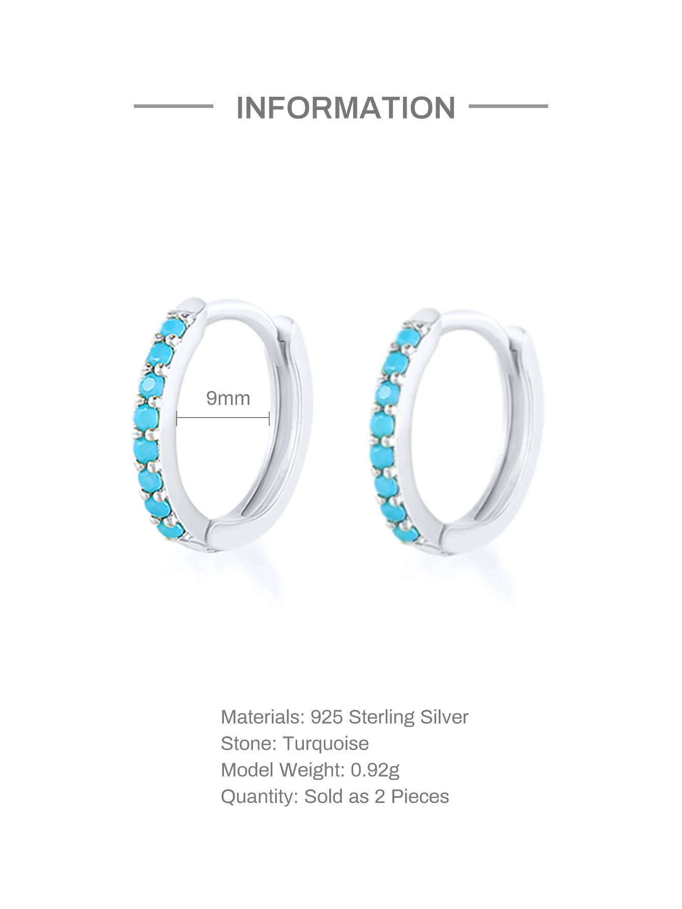 ROXI Turquoise Stone Hoop Earrings For Women Couple Small Circle Body Piercing Girl aretes ear hoops 925 Sterling Silver Jewelry images - 6