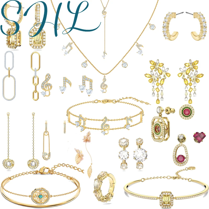 

2023 Swa Original Millenia Necklace Earring Bracelet Hoops Woman Fine Jewelry Sets Waterdrop Crystal for Women