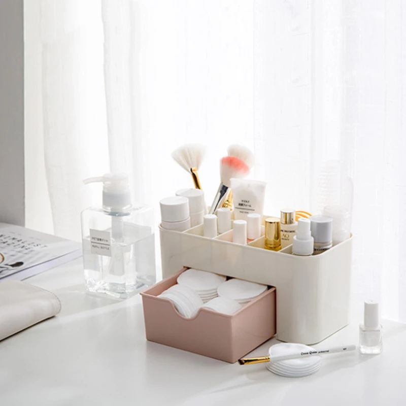 Acrylic Plastic Makeup Organizer Storage Box with Drawer Cotton Swab Stick Case lipstick organizer brush holder makeup | Дом и сад