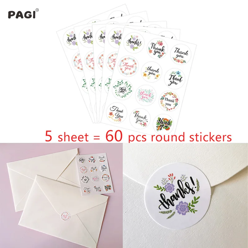 

60pcs Round Stickers Thank You Decorations Paper Sticker Wedding Party Envelope Seal Labels Supplies DIY Gift Lable Seal Sticker