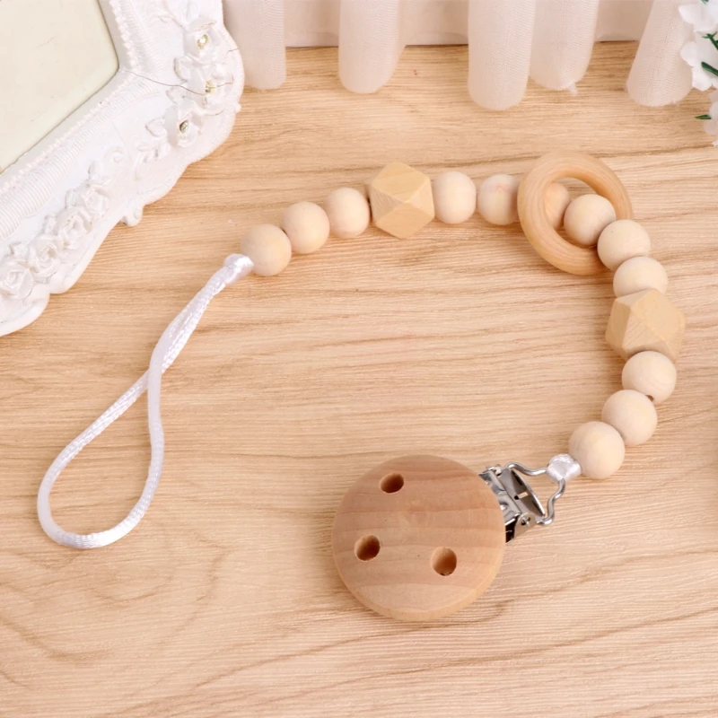 

77HD Baby Infant Toddler Dummy Pacifier Soother Nipple Wooden Chain Clip Holder Gift