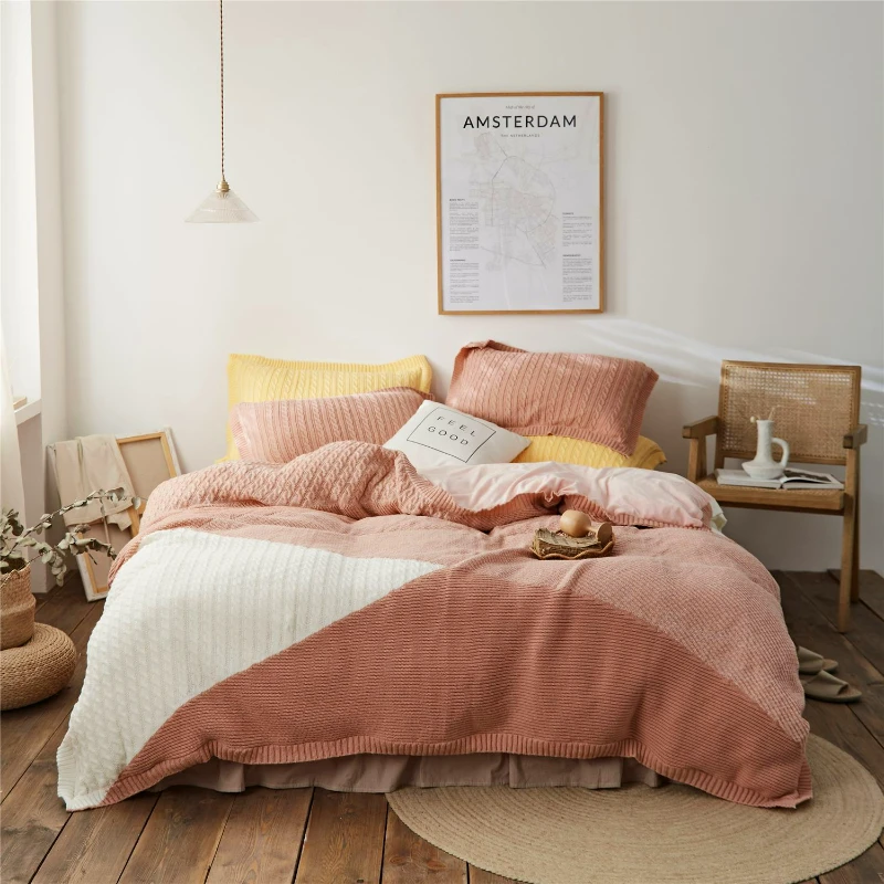 

Milk velvet knitted wool four-piece bed sheet duvet cover thick bedding winter hotel bedding set