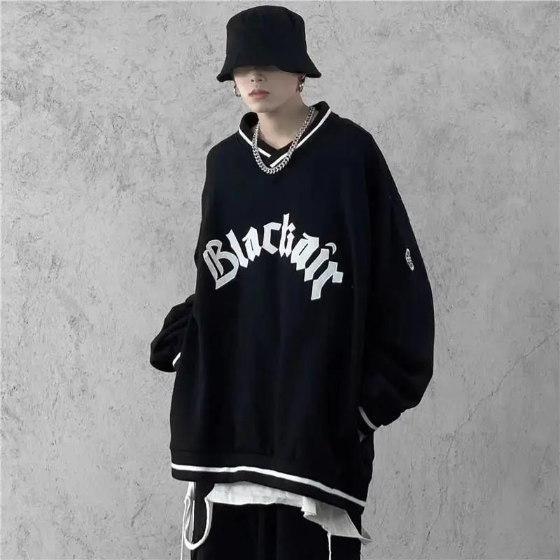 

Женская/мужская футболка с длинным рукавом Goth, свободная повседневная Универсальная футболка с V-образным вырезом и надписью, Y2k, 2022