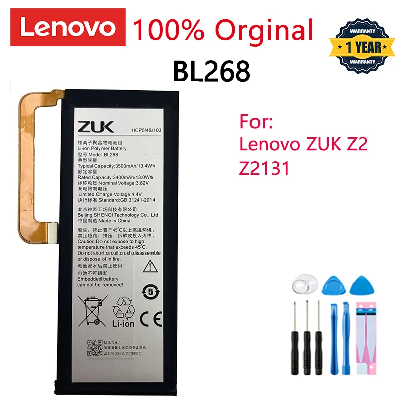 

Original battery 3.82V 3500mAh BL268 For Lenovo ZUK Z2 Z2131 Battery +Gift Tools +Stickers