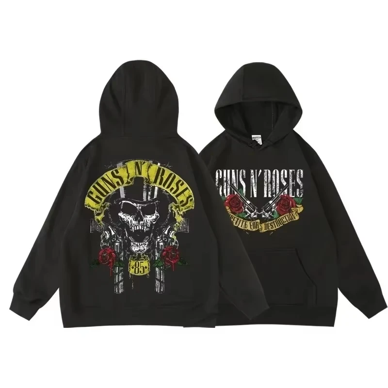 Толстовка С Капюшоном В Винтажном Стиле Guns N' Roses Group Design Принтом Роз Уличная