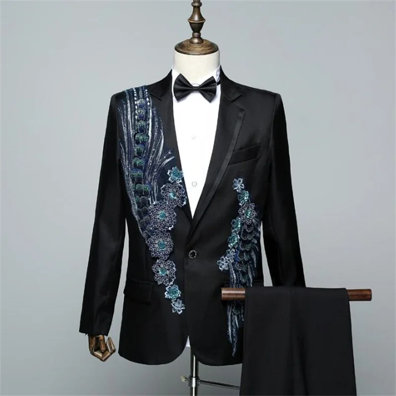 

Chorus mariage groom wedding suits for men sequins blazer boys prom suits fashion slim masculino latest coat pant designs singer