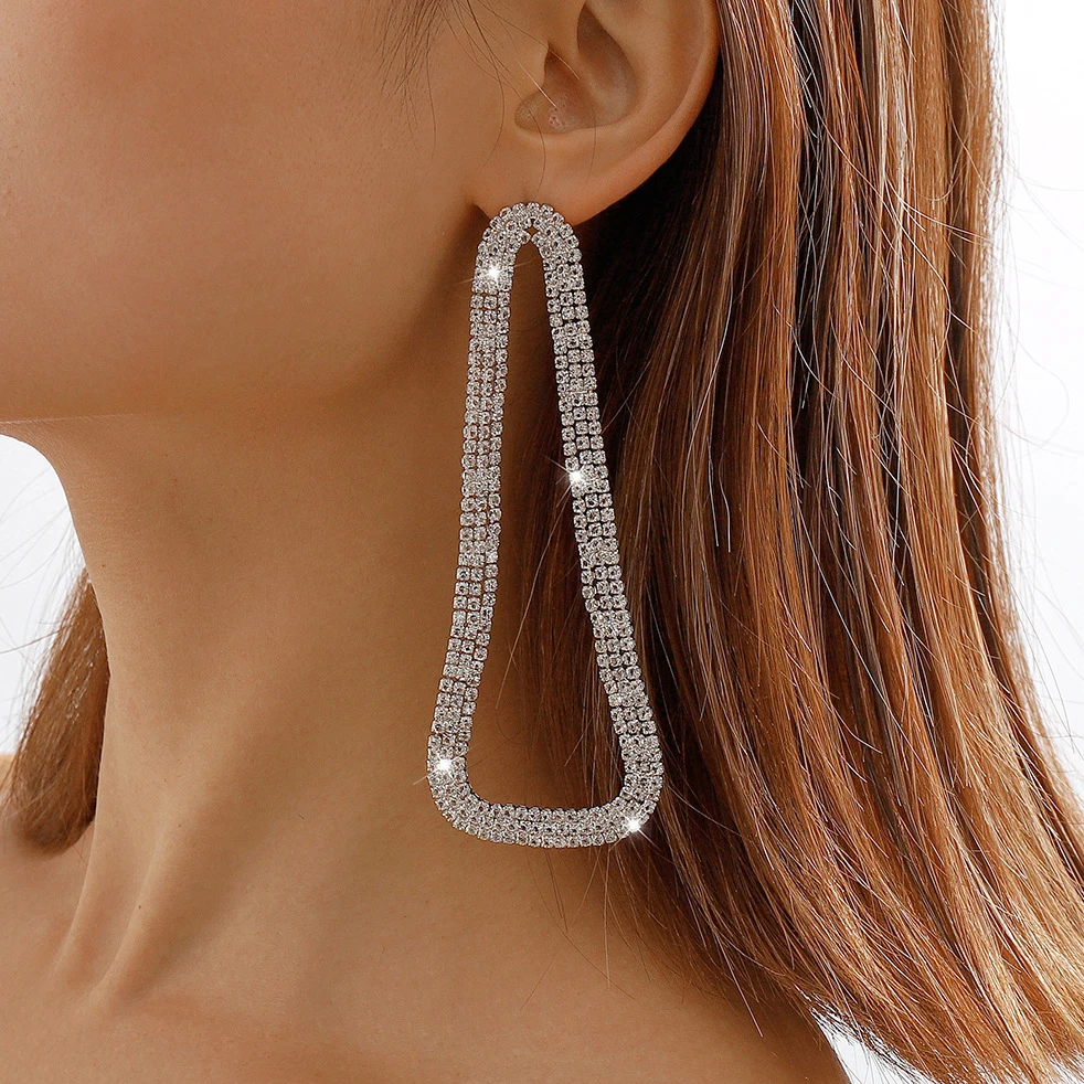 

Classic Elegant Full Rhinestone Drop Earrings for Women Wed Bridal Luxury Long Tassel Tennis Chain Dangle Earrings Jewelry Gift