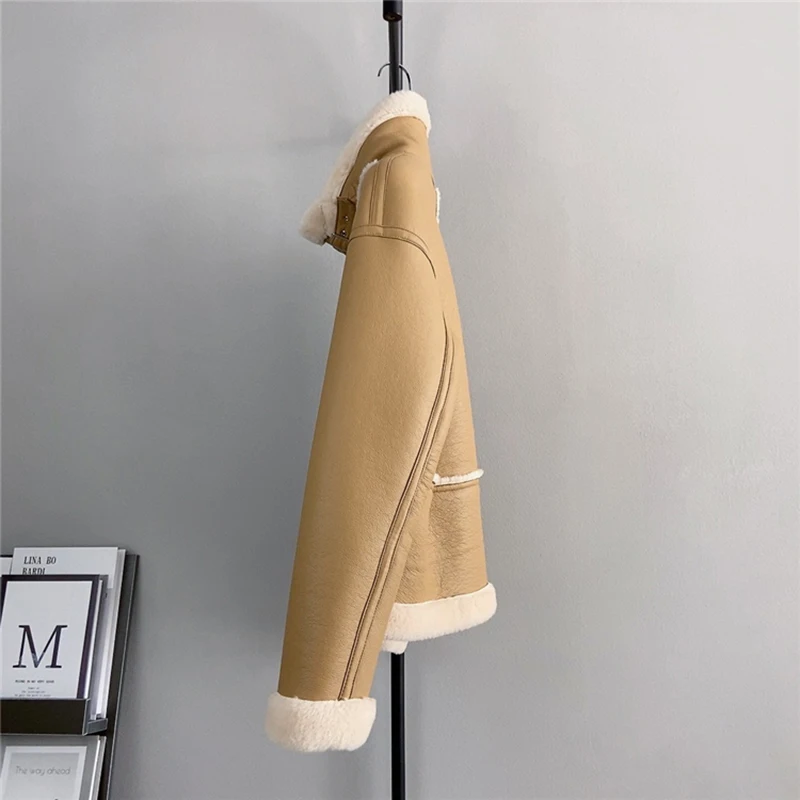 Кожаные пальто из натуральной овечьей шерсти женские зимние новые шикарные