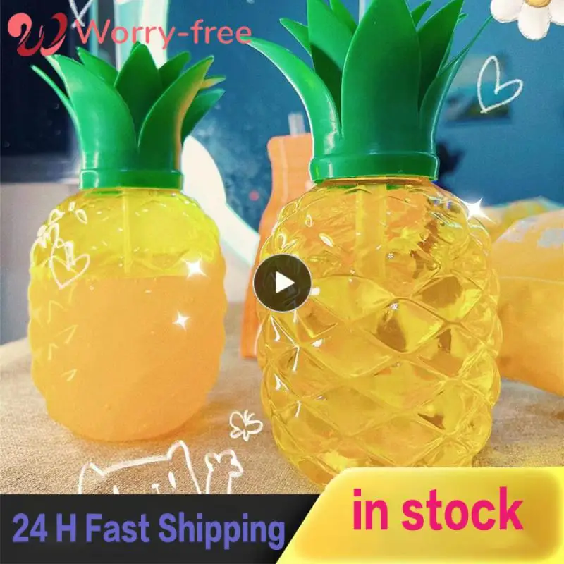 

Creative Plastic Cup Cute Womens Pineapple Cup Ins Style Beverage Juice Milkshake Fruit Cartoon Milk Tea Cup Cup Children