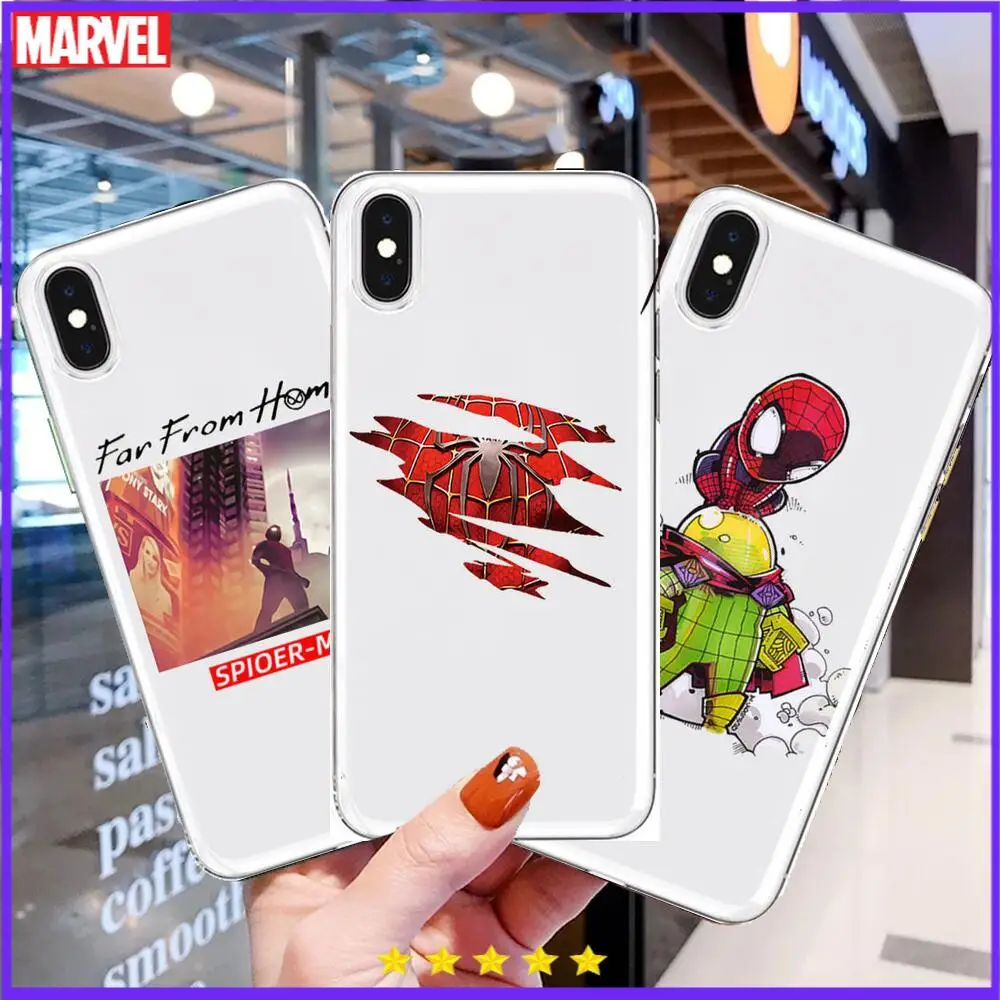 

Marvel Spiderman Transparent Phone Case For XiaoMi Redmi Note 10 9S 8 7 6 5 A Pro T Y1 Anime Cover Silicone Pre funda
