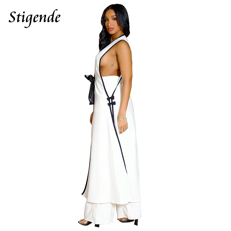 Stigende женская лоскутная туника с цветочным бантом топ на бретелях и брюки