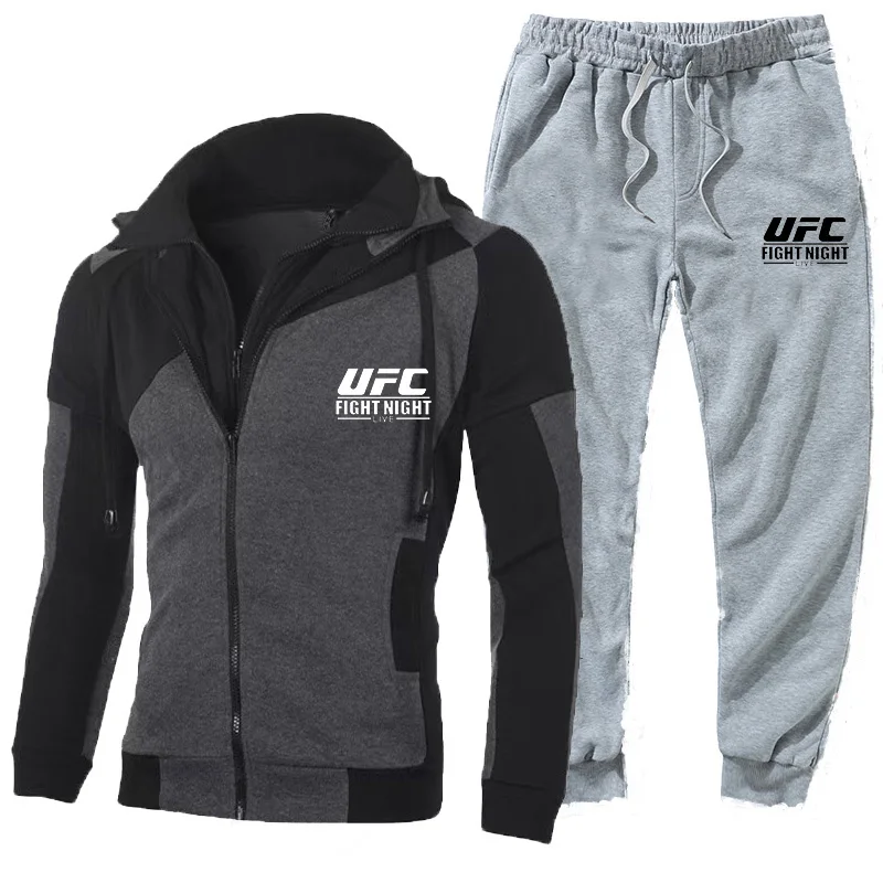 2023 New Fashion Sportswear Zipper Hooded Casual Sports Men's Mma Hooded Sportswear Men's Two Piece Sweatshirt+Sweatpants