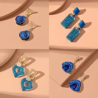 new blue artificial rhinestone pendant earrings womens fashion heart shaped flower earrings jewelry wedding party jewelry gift