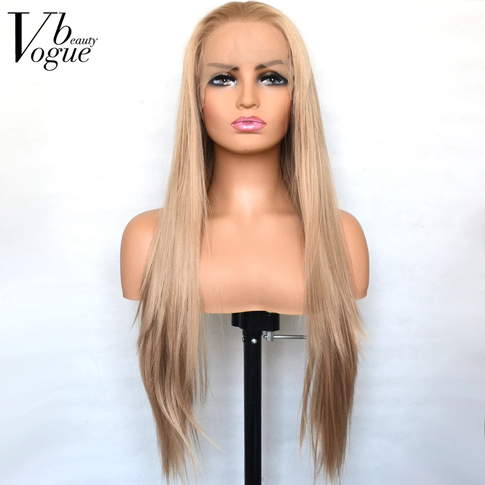 

Vogue Beauty 103 Ash Blonde Synthetic Lace Front Wig Silky Straight Heat Resistant Fiber Natural Hairline Cosplay For Women