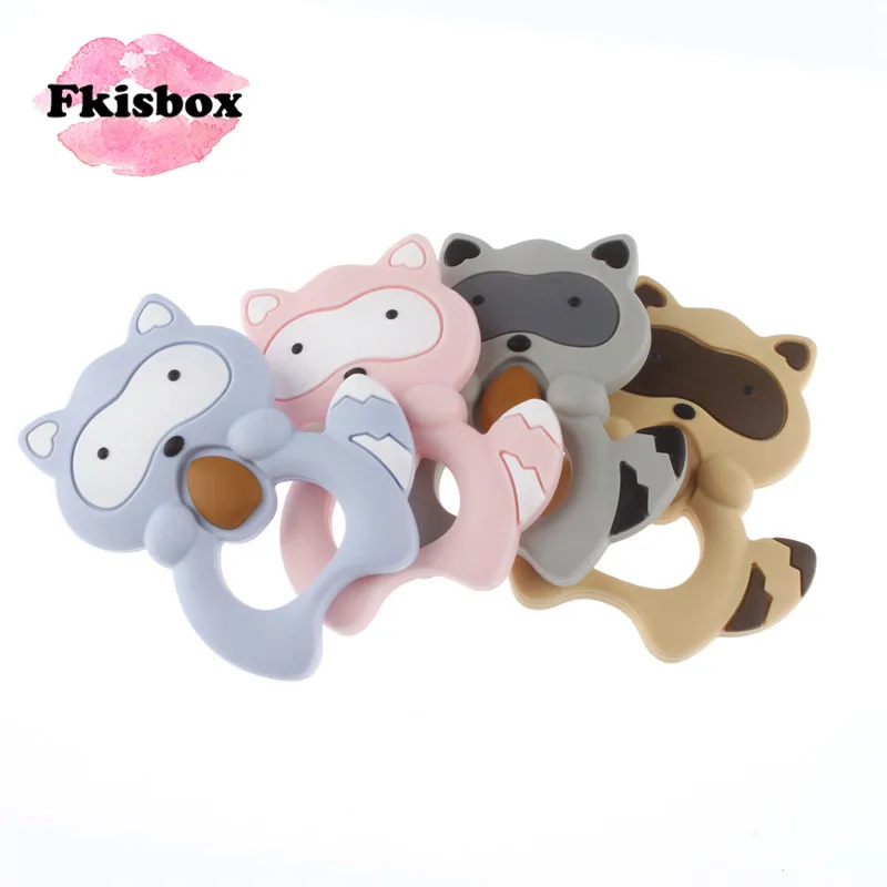 

Fkisbox 2pcs Raccoon Silicone Teether Baby Teether Necklace Pendant Teething Chain Pacifier Nursing Soft Toy Accessory Bpa Free