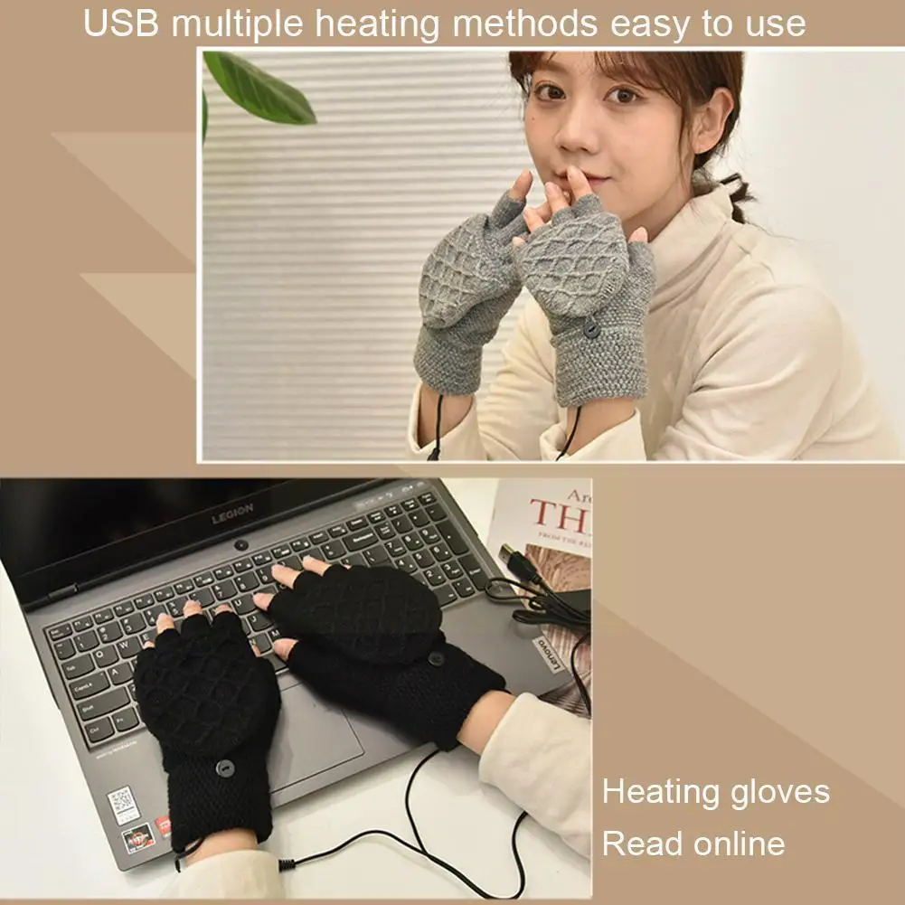 

Color Winter Motorcycle Heated Glove Warm Usb Electric Warm Clamshell Glove Usb Glove Flip Heating Gloves Double Side P0q0